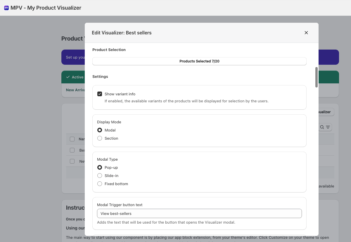 Customisation display